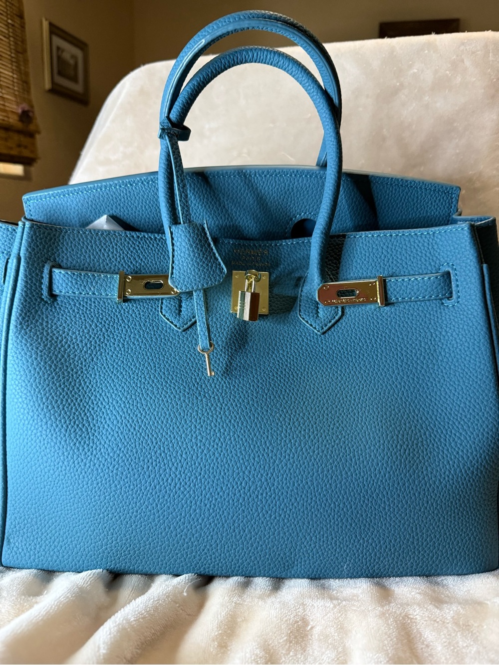 Faux Birkin Satchel with Gold-Tone Hardware - Picture 3 of 10